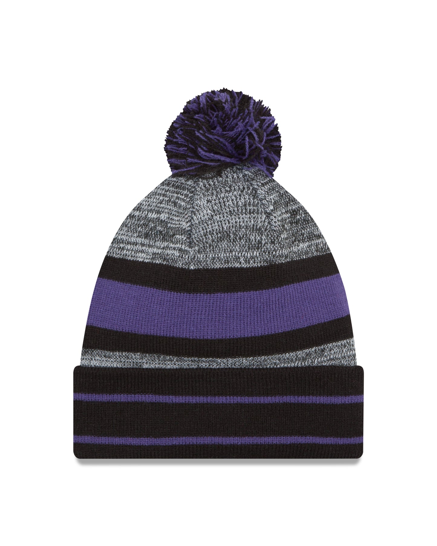 Baltimore Ravens New Era Stripe Cuffed Pom Knit Hat- Purple/Black