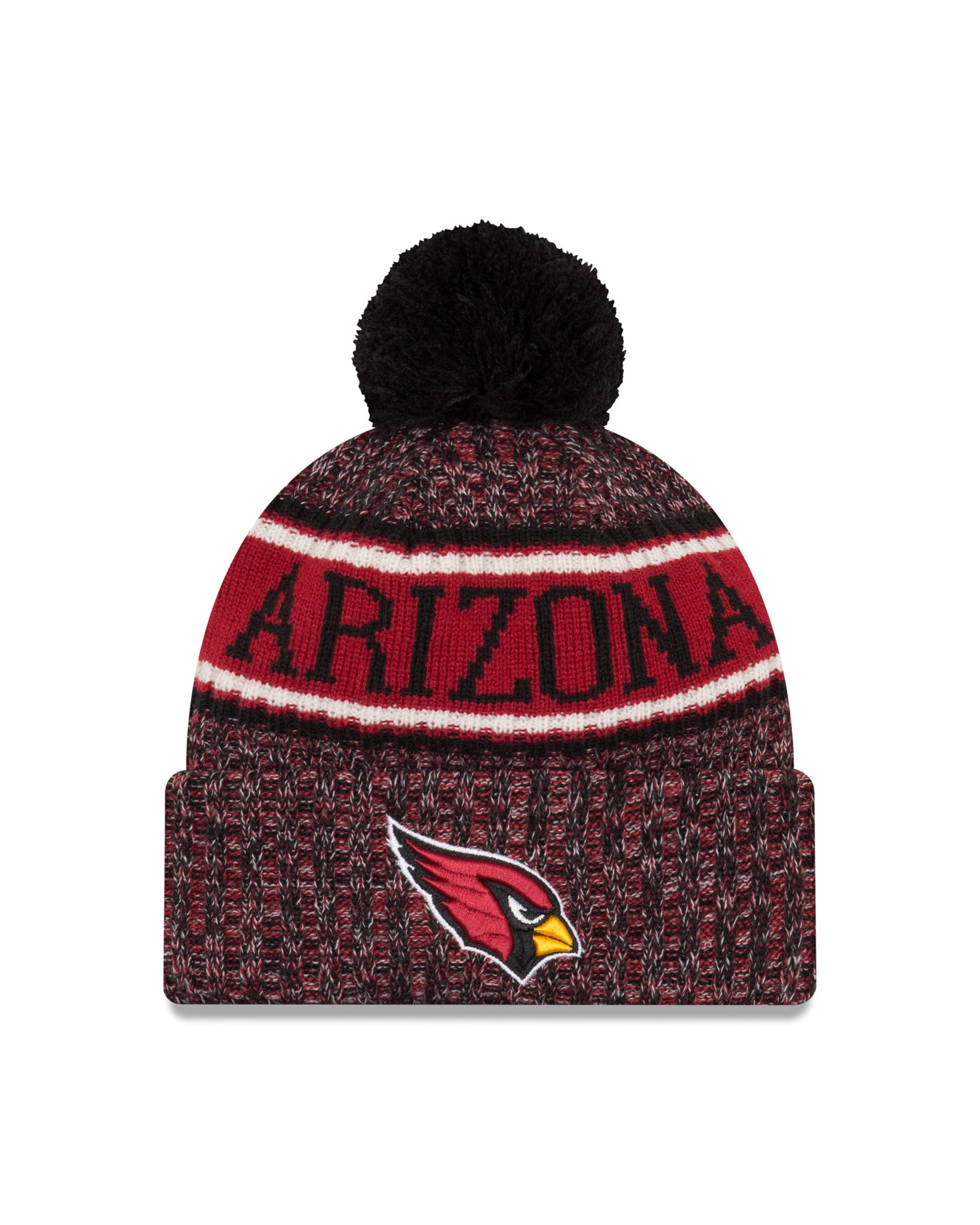 Arizona Cardinals New Era Sideline Alternate Sport Cuffed Pom Knit Hat-Black/Red