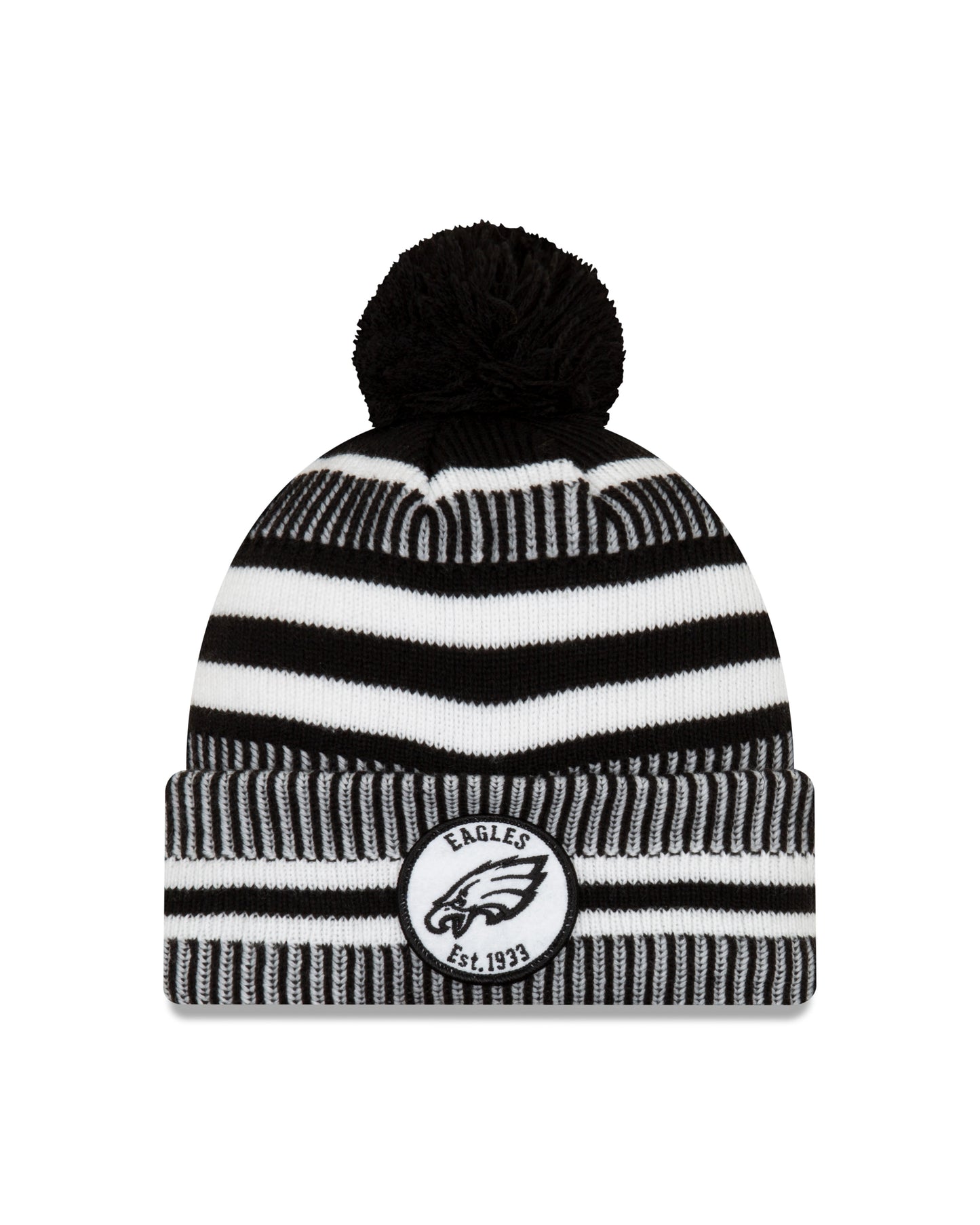 Philadelphia Eagles New Era Sideline Sport Cuffed Pom Knit Hat- Black/White