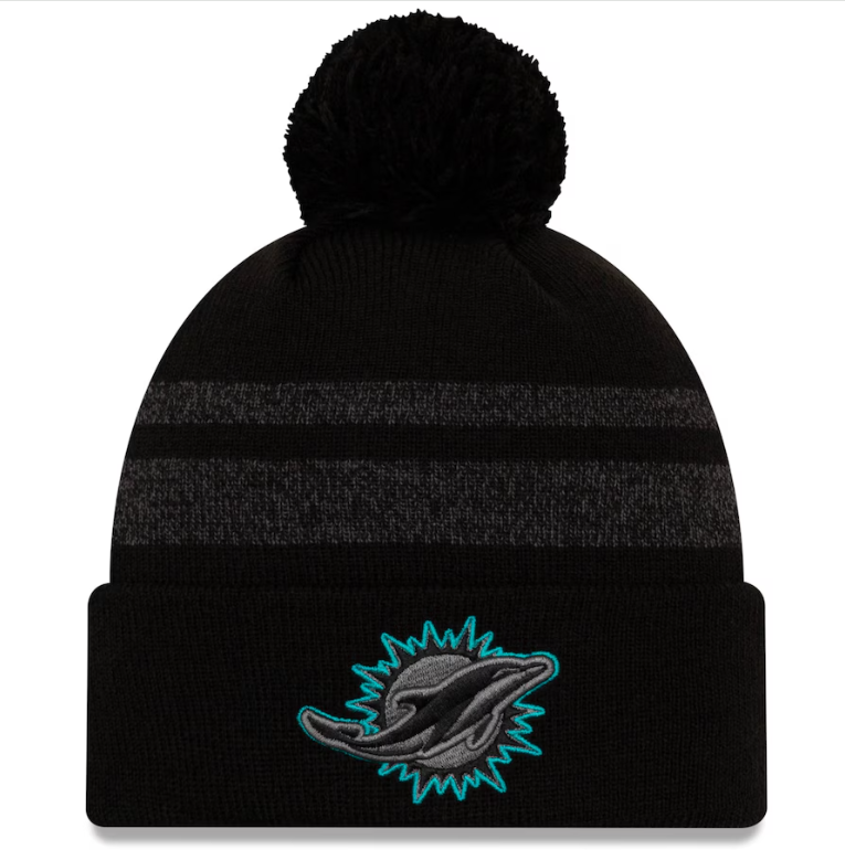 Miami Dolphins New Era Dispatch Cuffed Knit Hat With Pom - Black