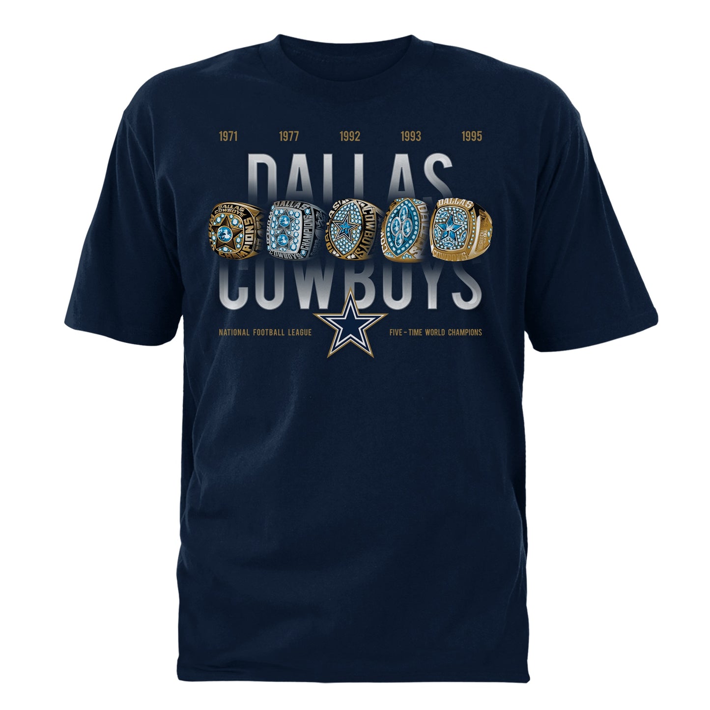 Dallas Cowboys 5 Time World Champions Rings Men's T-Shirt - Navy