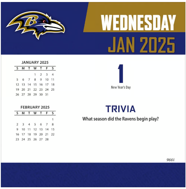 Baltimore Ravens 2025 NFL Daily Desk Calander