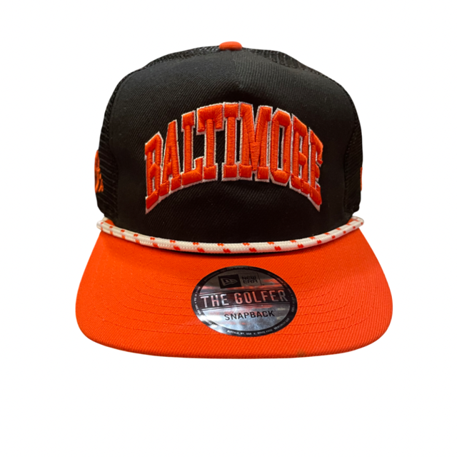 Baltimore Orioles New Era Wordmark Rope Trucker Golfer Snapback