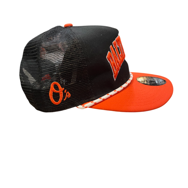 Baltimore Orioles New Era Wordmark Rope Trucker Golfer Snapback