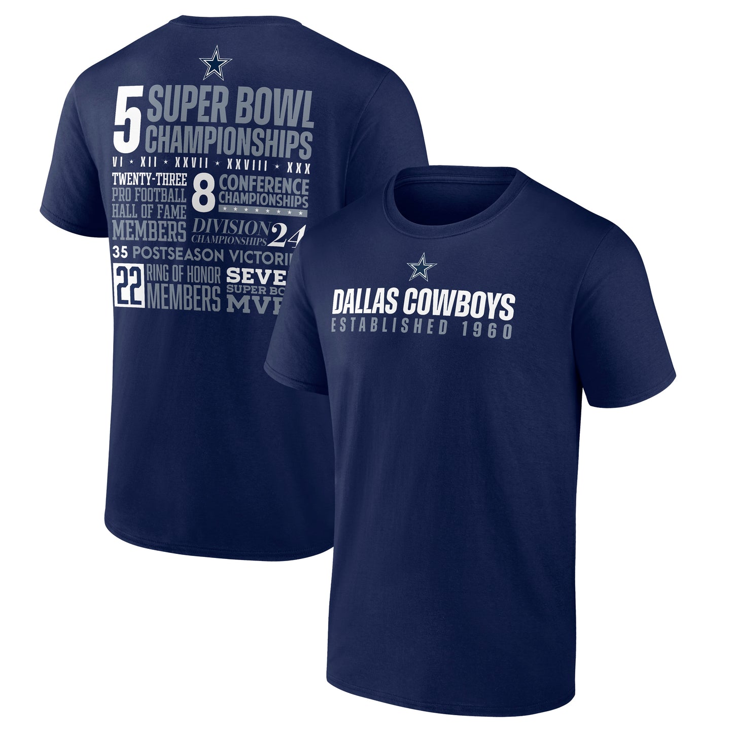Dallas Cowboys Stats Established 1960 Men's T-Shirt - Navy
