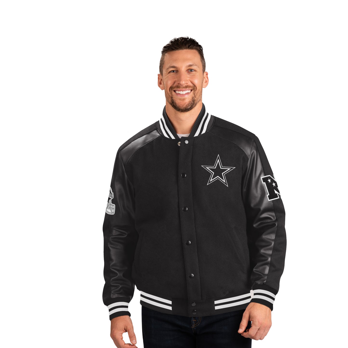 Dallas Cowboys Black/Black / White Quicksnap Wool Varsity Jacket By G-III