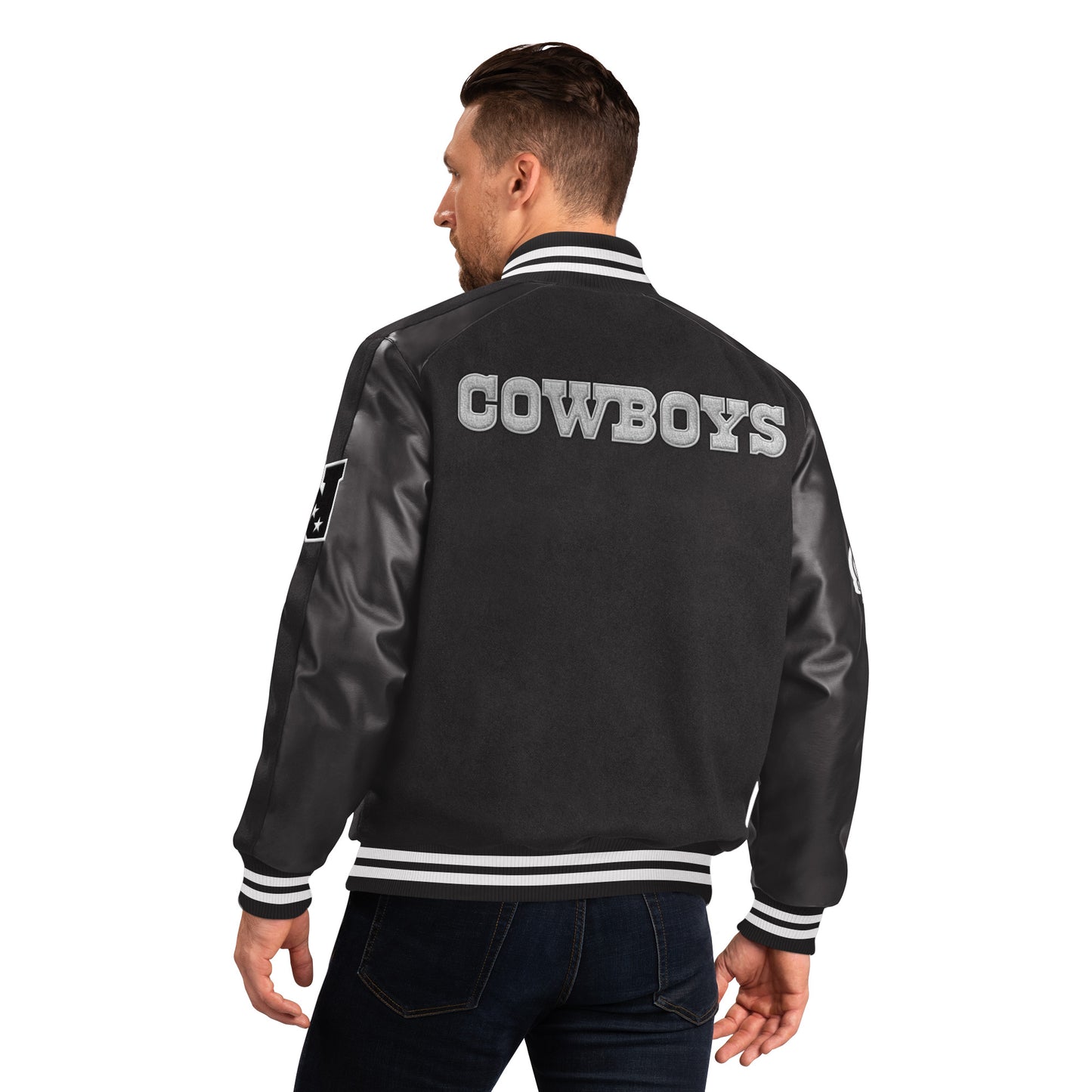 Dallas Cowboys Black/Black / White Quicksnap Wool Varsity Jacket By G-III