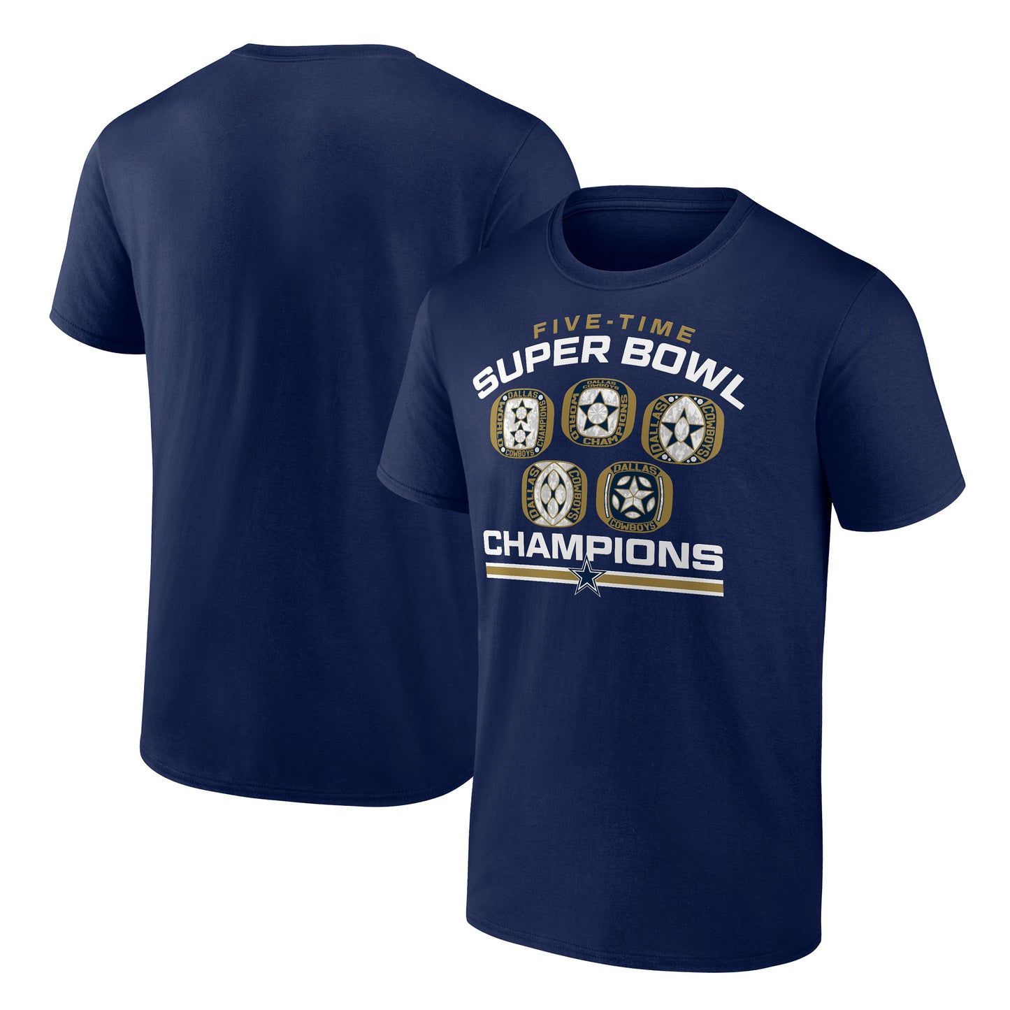 Dallas Cowboys Super Bowl 5 Time Rings Champions T-Shirt - Navy