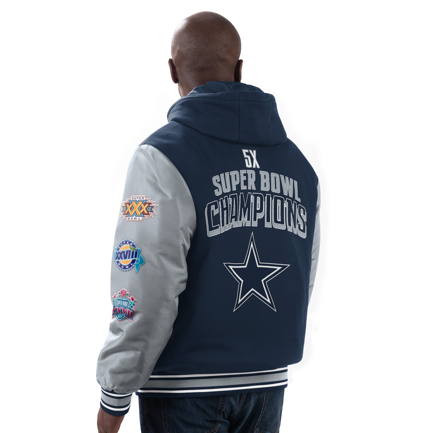 Dallas Cowboys G-III 5 Time Champions Player Option Full Zip Hooded Twill Jacket - Navy