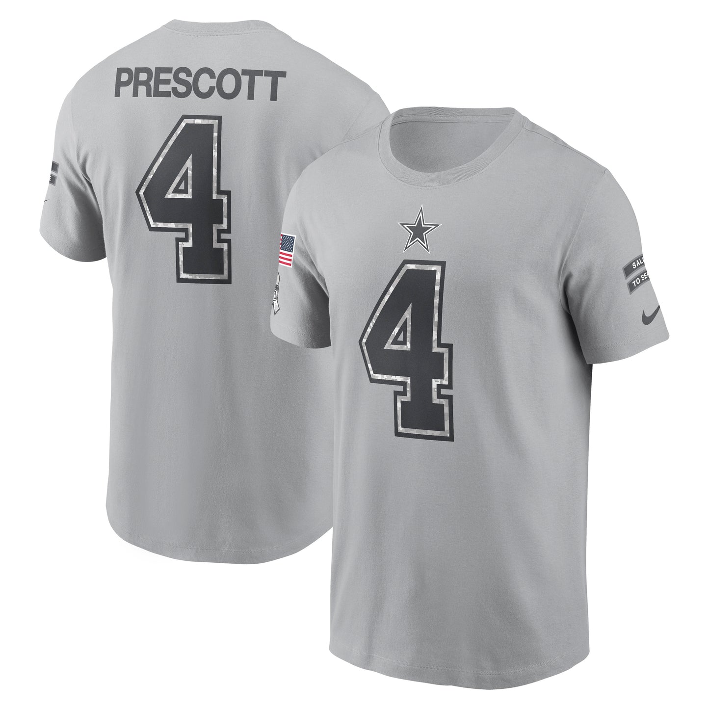 Dallas Cowboys Nike 2024 Salute to Service #4 Dak Prescott Player T-Shirt - Gray