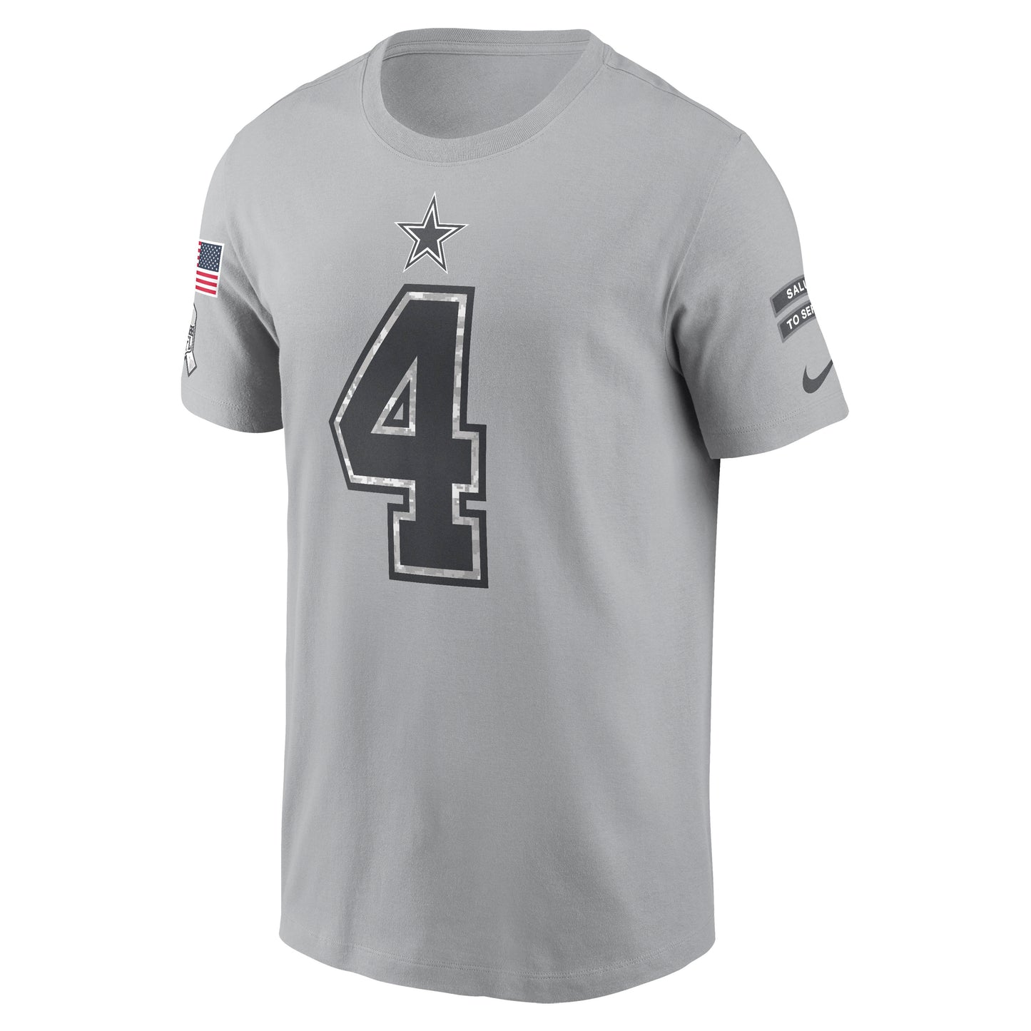 Dallas Cowboys Nike 2024 Salute to Service #4 Dak Prescott Player T-Shirt - Gray