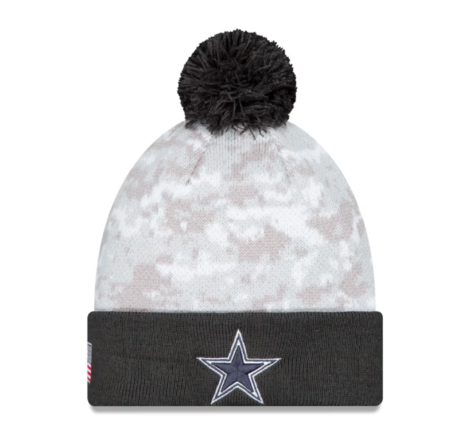 Dallas Cowboys New Era White 2024 Salute To Service Digital Camo Salute To Service Knit Hat