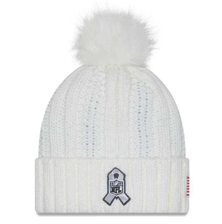 Dallas Cowboys New Era Women's 2024 Salute To Service Cuffed Knit Hat with Pom - White