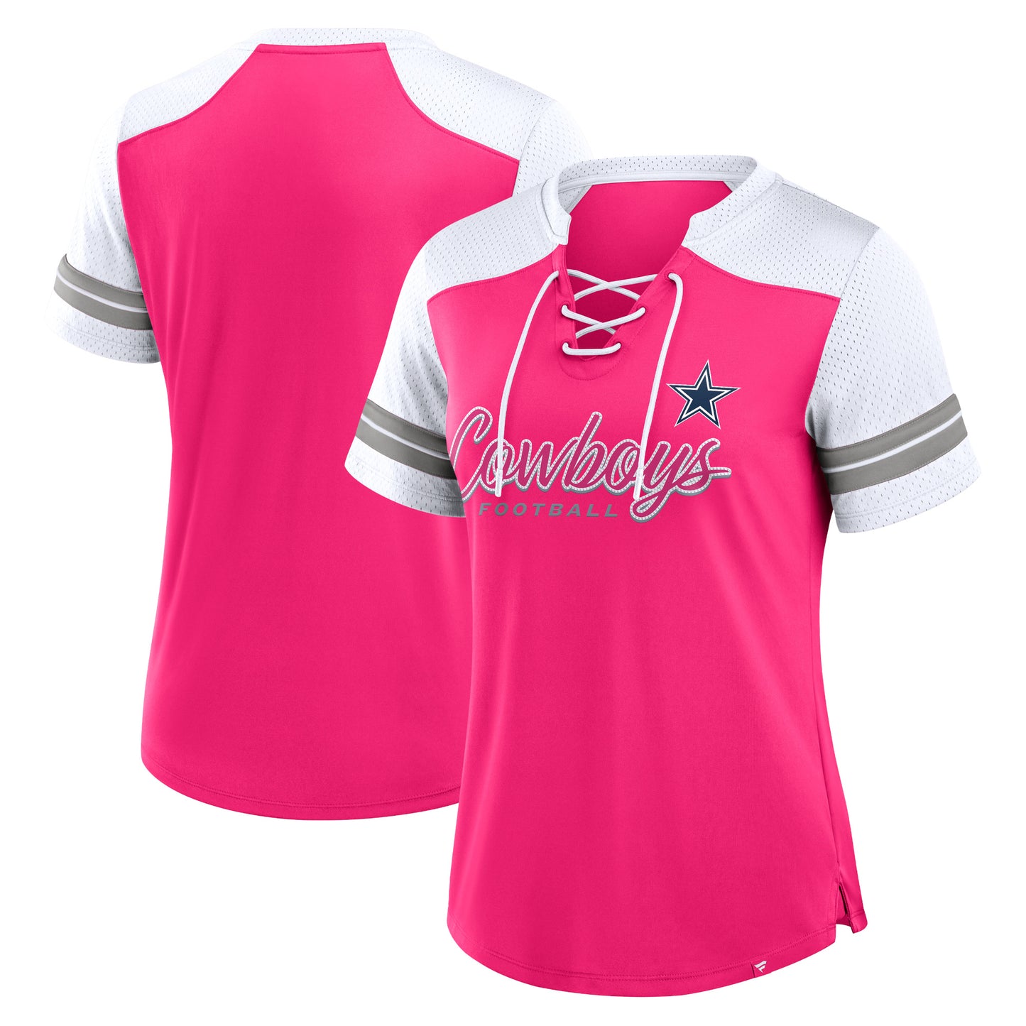 Dallas Cowboys Fanatics Script Fashion Lace Up T-Shirt Pink