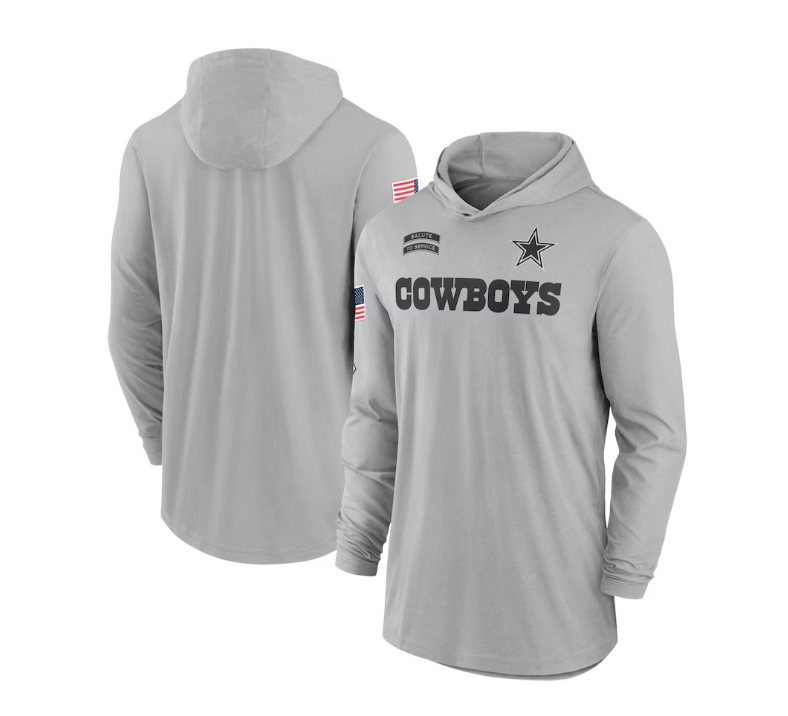 Dallas Cowboys Nike Salute to Service Lightweight Performance Long Sleeve Hooded Shirt - Gray