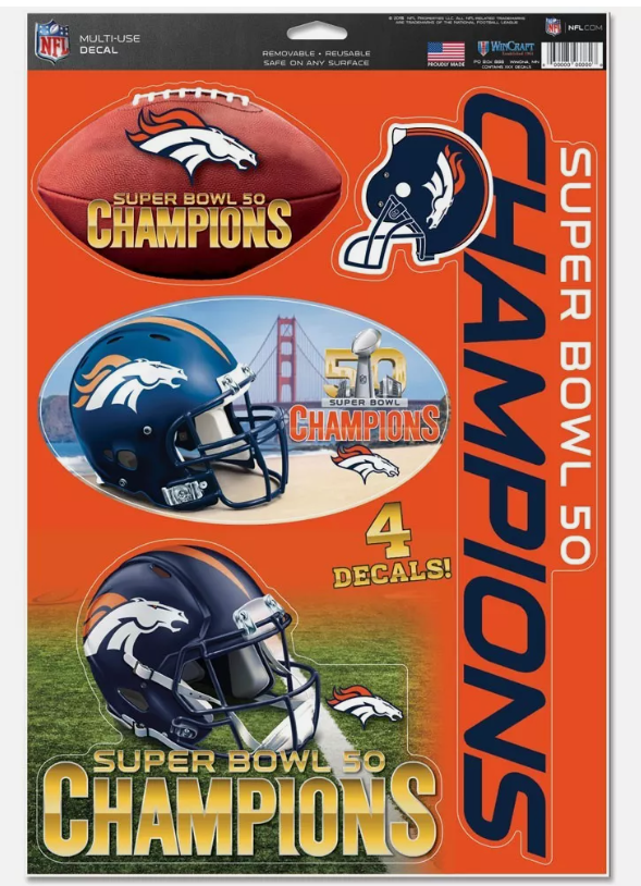 Denver Broncos Wincraft Super Bowl 50 Champtions 11x17 Team Decal