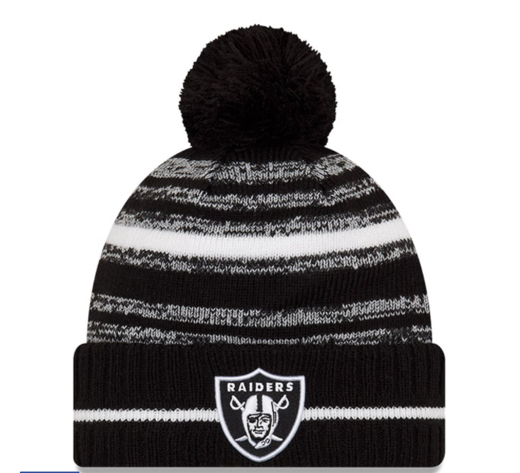 Las Vegas Raiders New Era Sideline Sport Knit Hat Black & White - PomPom