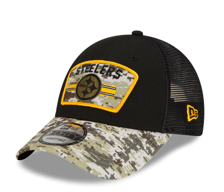Pittsburgh Steelers New Era Salute To Service 9FORTY Adjustable Hat - Black