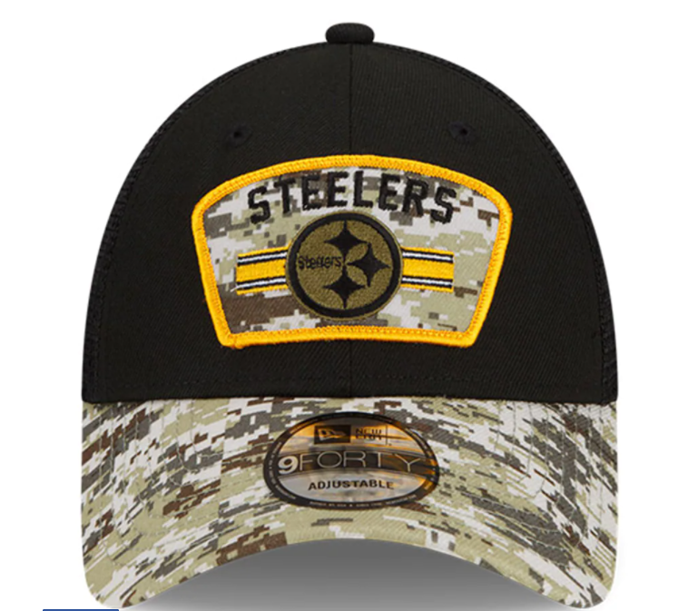 Pittsburgh Steelers New Era Salute To Service 9FORTY Adjustable Hat - Black