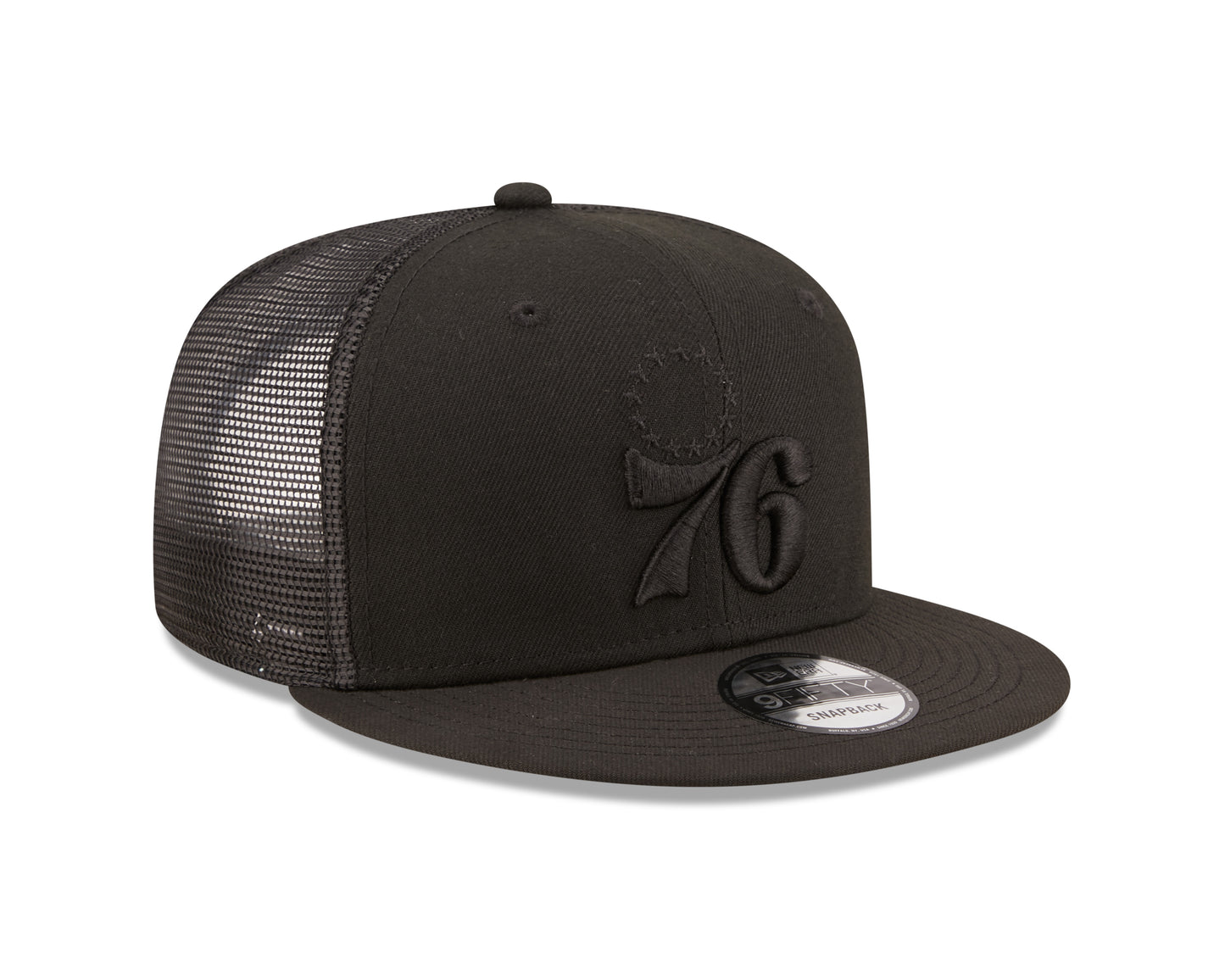 Philadelphia 76ers New Era Black on Black Classic Trucker Mesh 9Fifty Hat