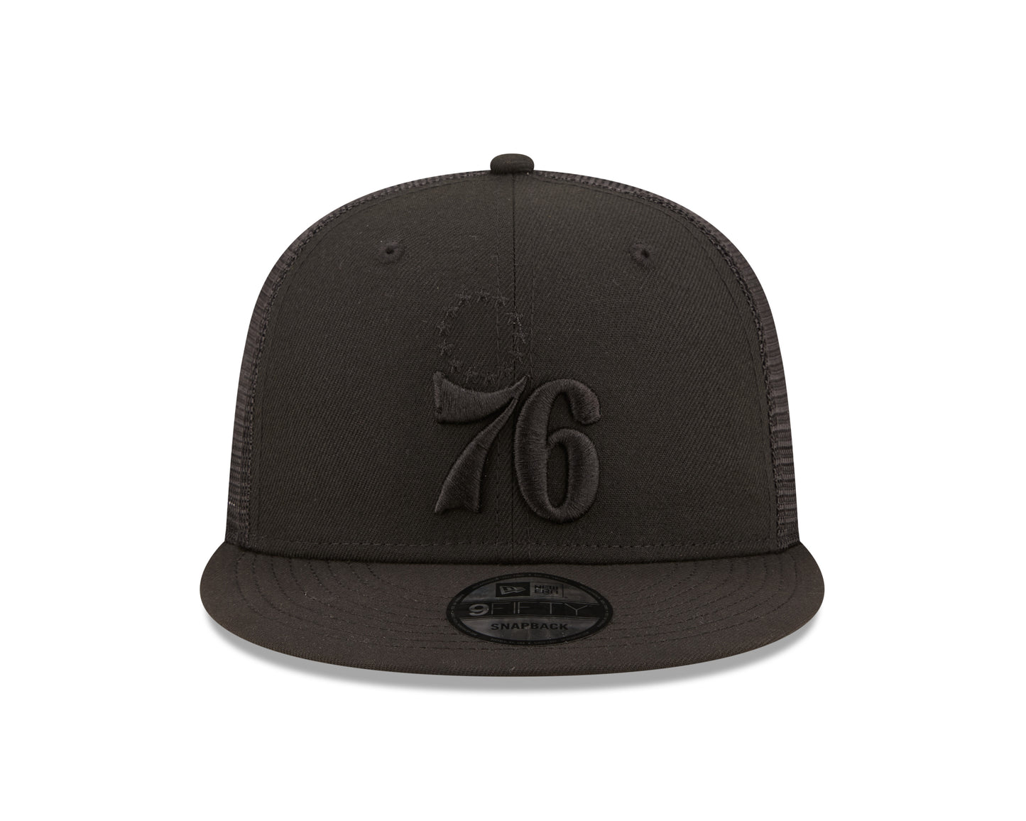 Philadelphia 76ers New Era Black on Black Classic Trucker Mesh 9Fifty Hat