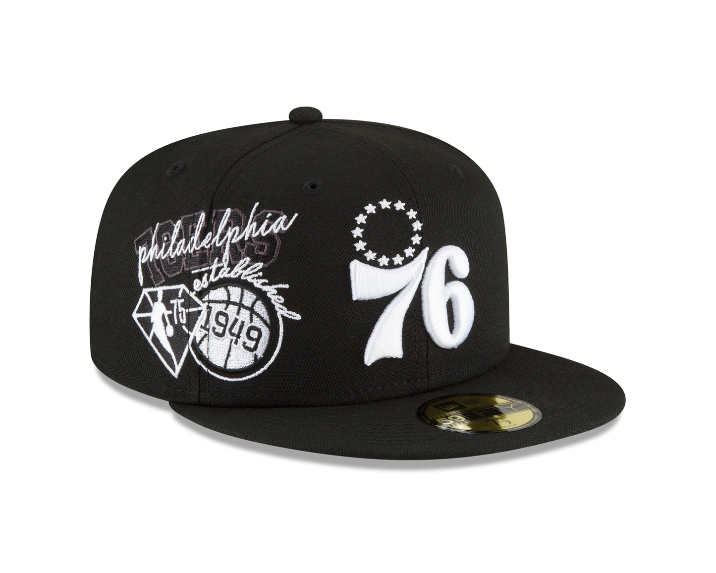 Philadelphia 76ers New Era Black and White Back Half 59fifty Fitted Hat