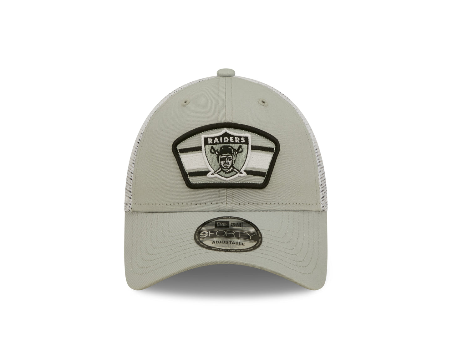 Las Vegas Raiders New Era Logo Patch Trucker Mesh 9Forty Snap Back Hat - Gray