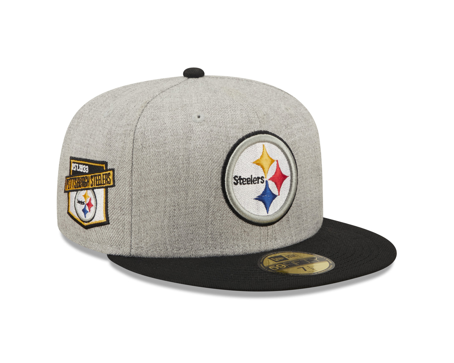 Pittsburgh Steelers New Era Establish Year Heather Side Patch 59FIFTY Fitted Hat - Gray