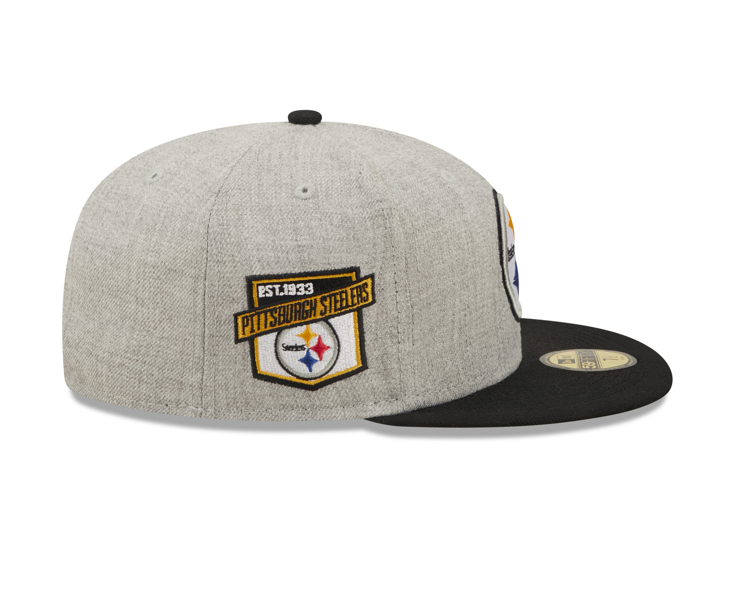 Pittsburgh Steelers New Era Establish Year Heather Side Patch 59FIFTY Fitted Hat - Gray