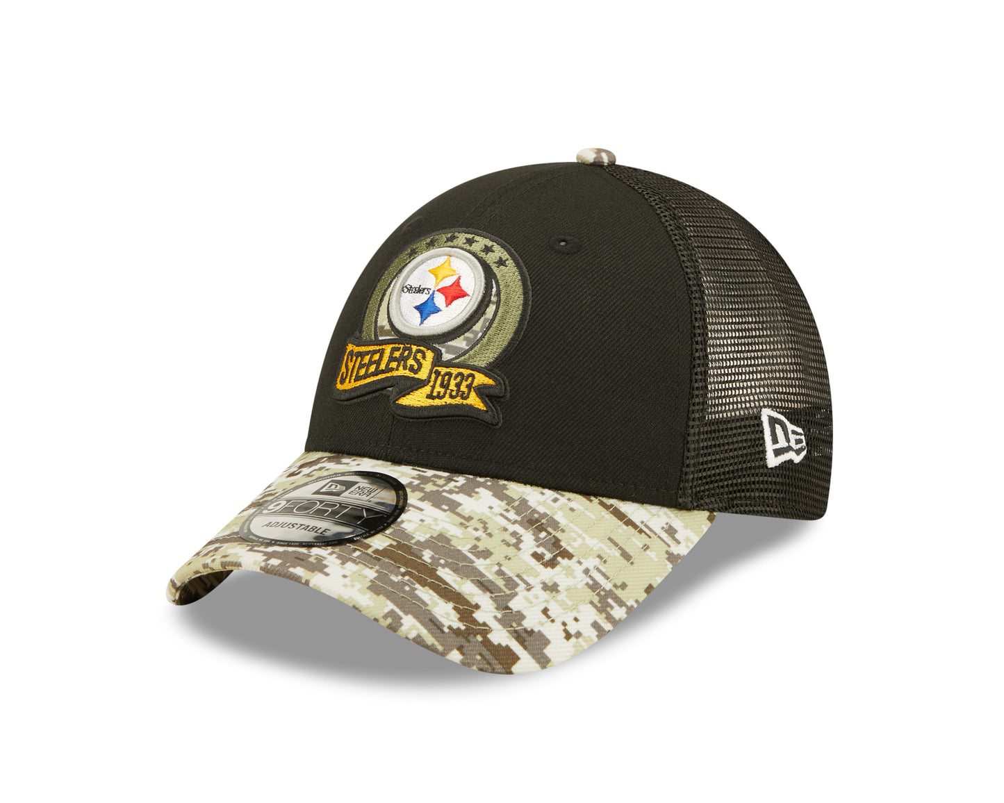 Pittsburgh Steelers New Era Salute To Service 9FORTY Adjustable Hat - Black