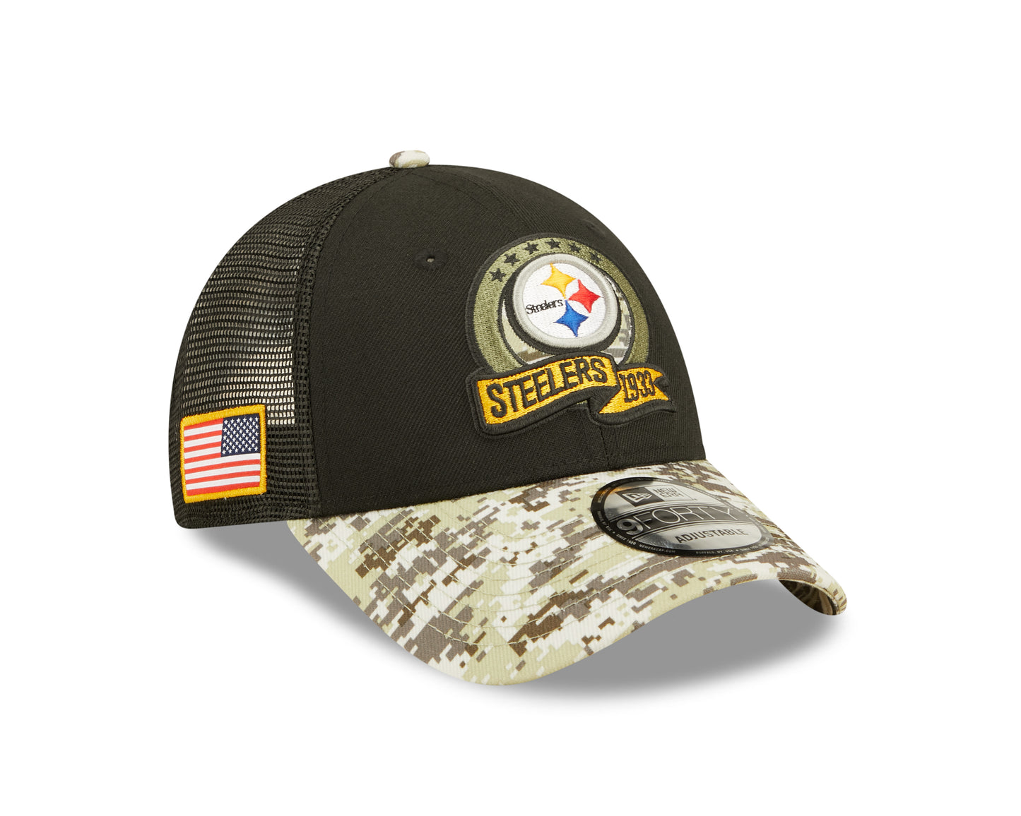 Pittsburgh Steelers New Era Salute To Service 9FORTY Adjustable Hat - Black