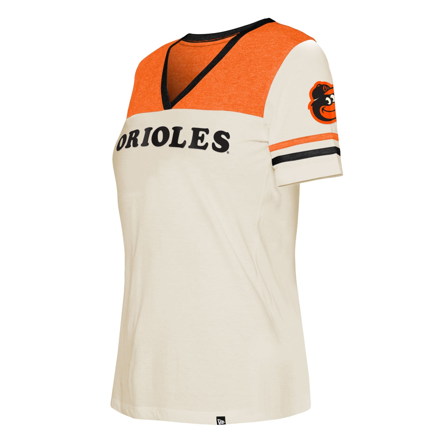 Baltimore Orioles New Era Throwback Cream V-neck Women's T-Shirt