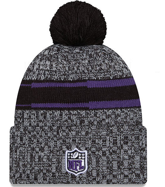 Baltimore Ravens New Era Sideline Sport Front Bird Knit Hat w/Ball- Black