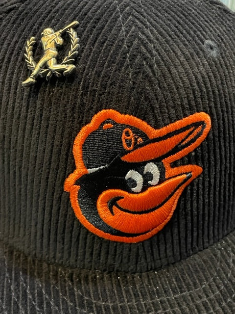 Baltimore Oriole New Era Black Letterman Pin Corduroy 59Fifty Fitted Hat