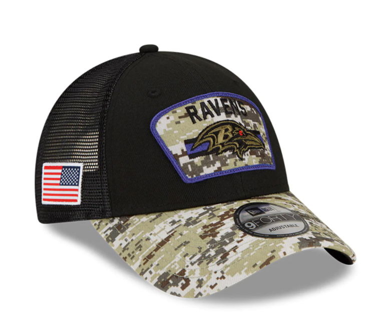 Baltimore Ravens New Era Salute To Service 9FORTY Adjustable Hat - Black