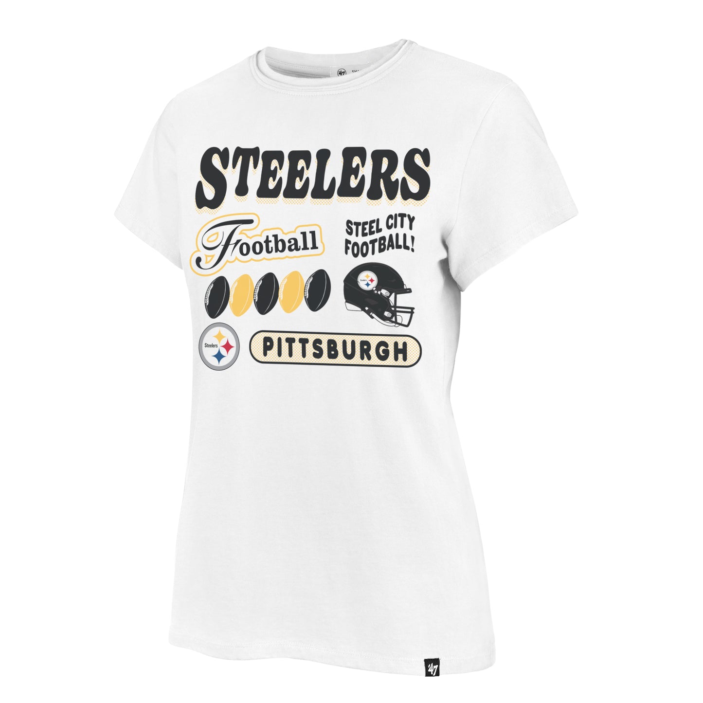 Pittsburgh Steelers '47 White Hurrah Frankie Women's T-Shirt