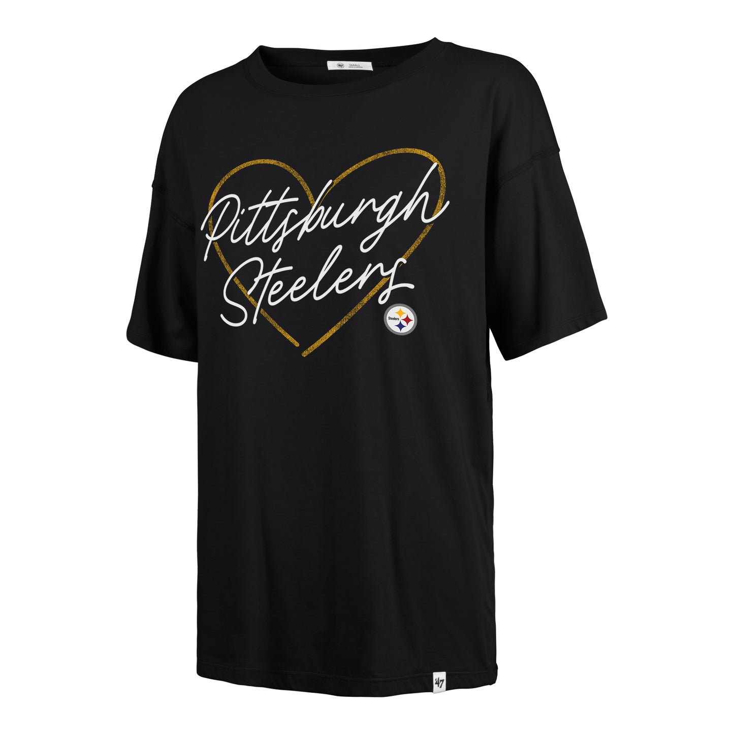 Pittsburgh Steelers '47 Black Love Struck Over Sized Sadie Women's T-Shirt