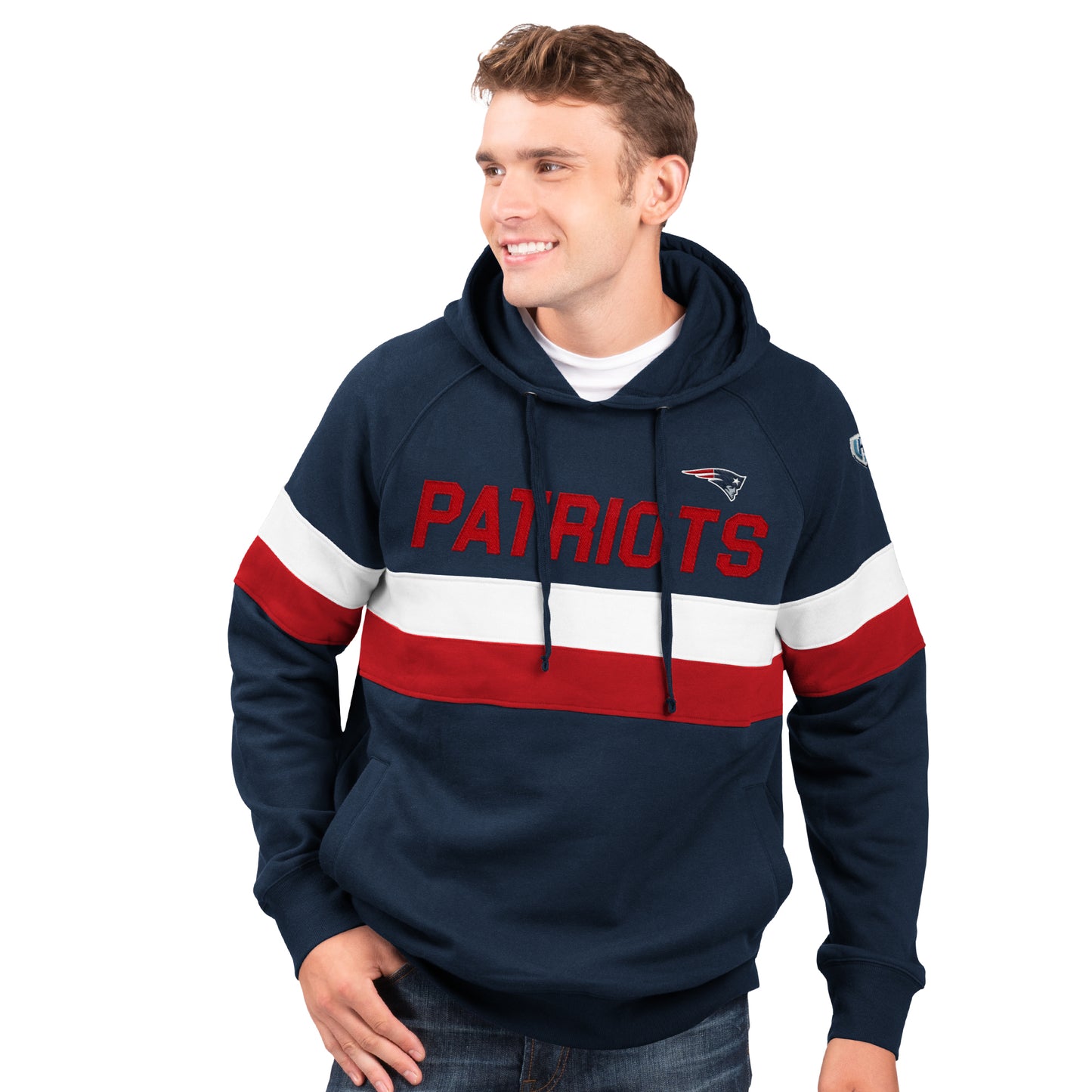 New England Patriots NFL Navy Score Pullover Fleece Hoodie By G-III