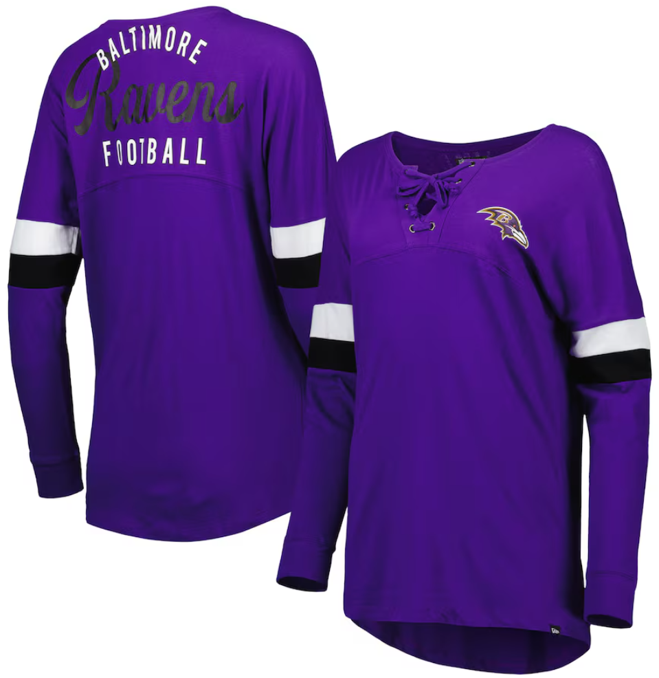 Baltimore Ravens Women's New Era Purple Athletic Varsity Lace-Up Long Sleeve T-Shirt