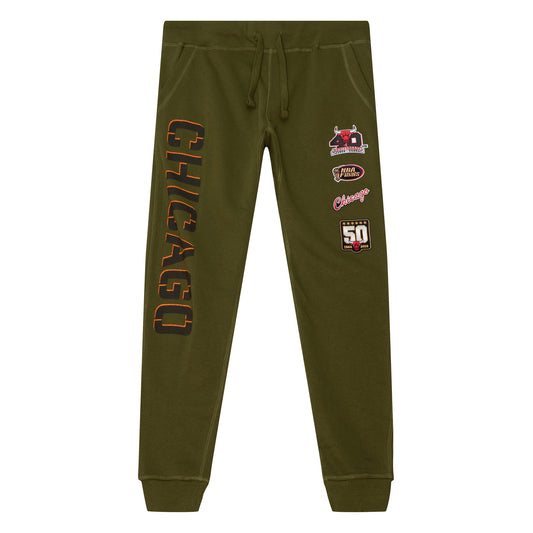 Chicago Bulls Mitchell & Ness Flight Script Olive Joggers
