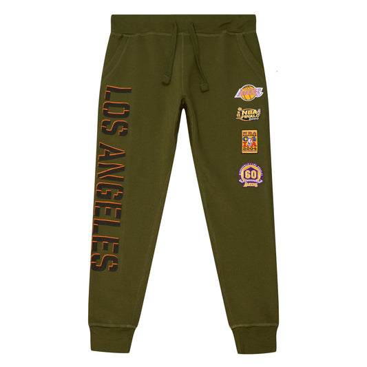 Los Angeles Lakers Michell & Ness Flight Script Olive Joggers