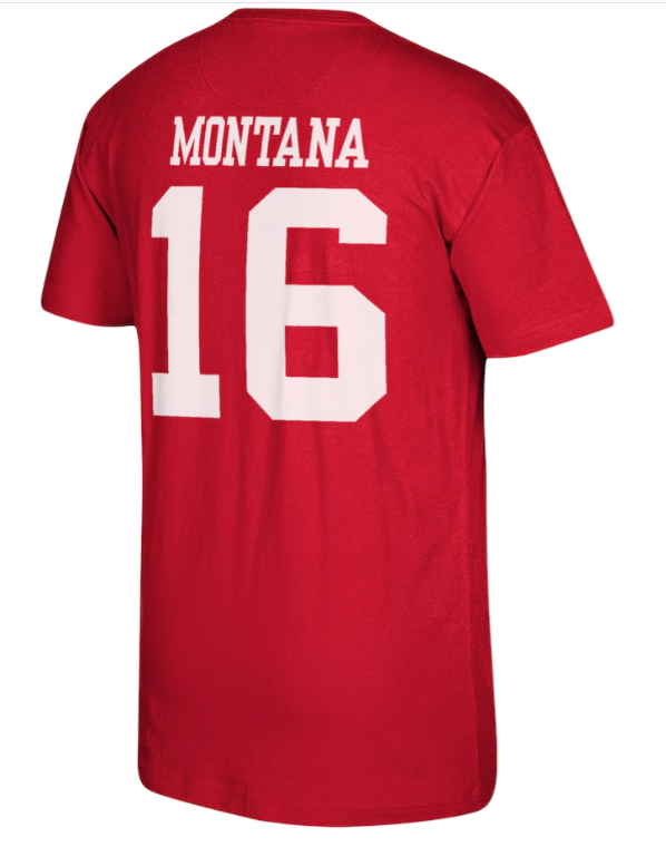 San Francisco 49ers Mitchell& Ness #19 Joe Montana Player T-Shirt - Scarlet