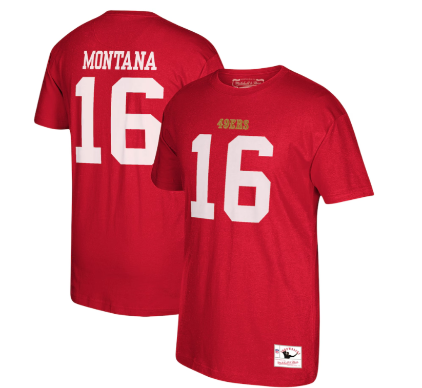 San Francisco 49ers Mitchell& Ness #19 Joe Montana Player T-Shirt - Scarlet