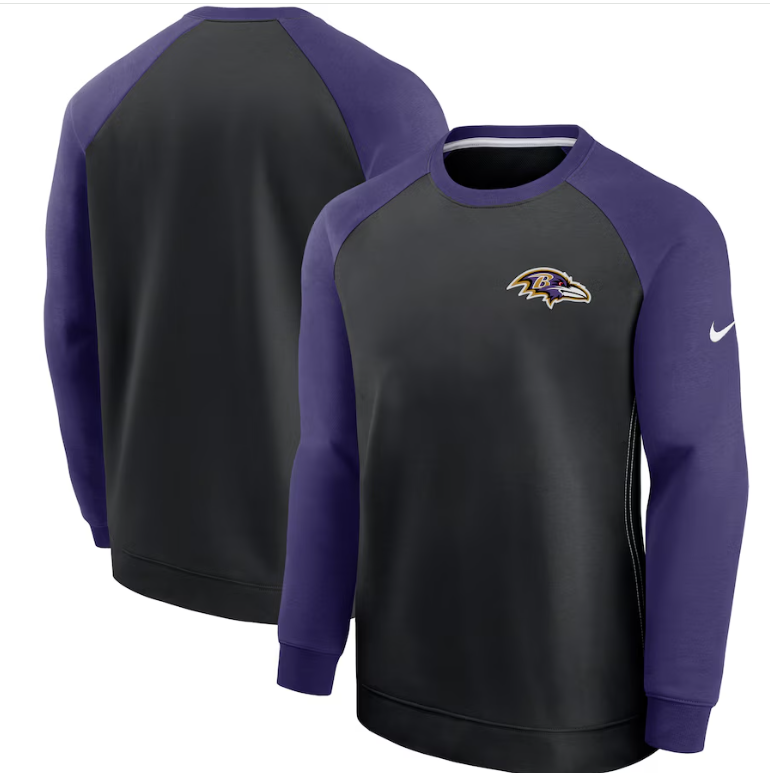 Baltimore Ravens Nike Historic Raglan Crew Performance Sweater - Black / Purple