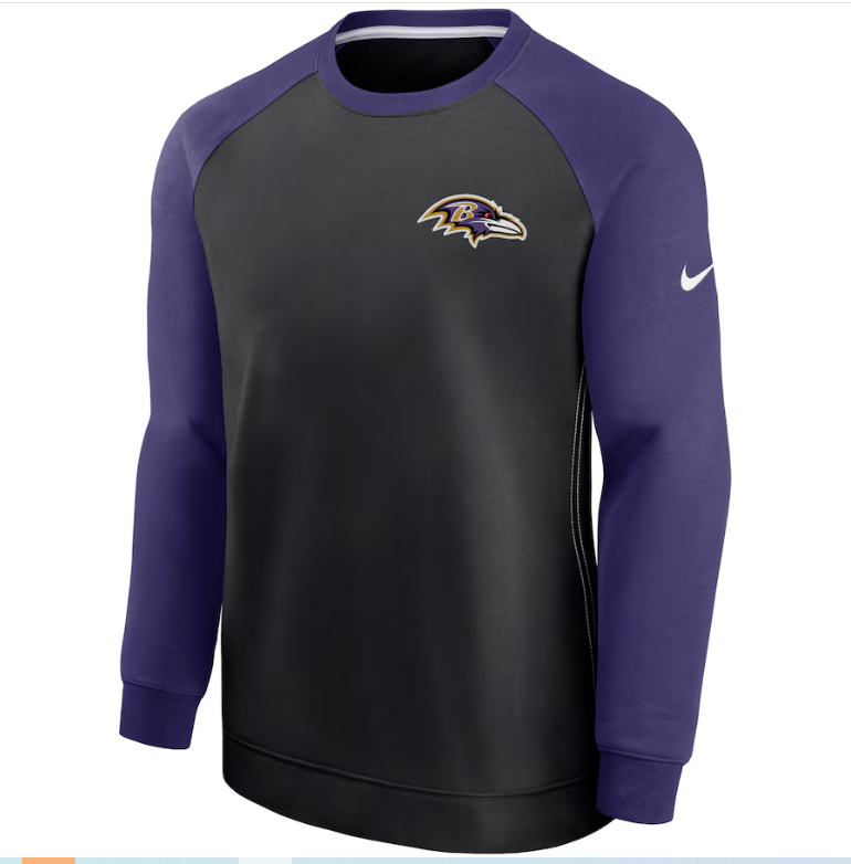 Baltimore Ravens Nike Historic Raglan Crew Performance Sweater - Black / Purple