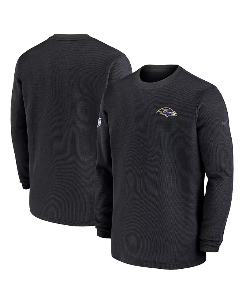 Baltimore Ravens Nike Sideline Heavy Brushed Waffle Crew Neck Shirt - Black