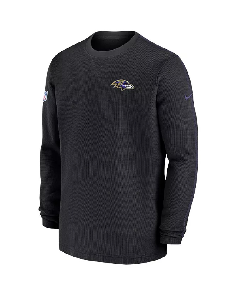 Baltimore Ravens Nike Sideline Heavy Brushed Waffle Crew Neck Shirt - Black
