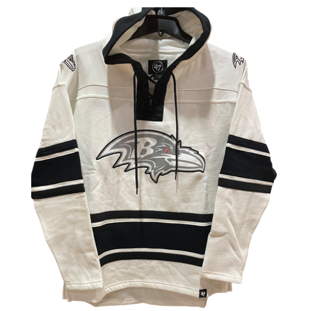 Baltimore Ravens '47 Brand White Wash Superior Lacer Hoodie