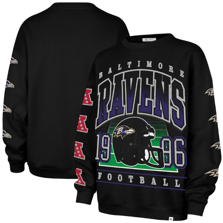 Baltimore Ravens '47 Women's Go Big Oversized Pullover Sweatshirt - Black