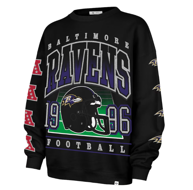 Baltimore Ravens '47 Women's Go Big Oversized Pullover Sweatshirt - Black
